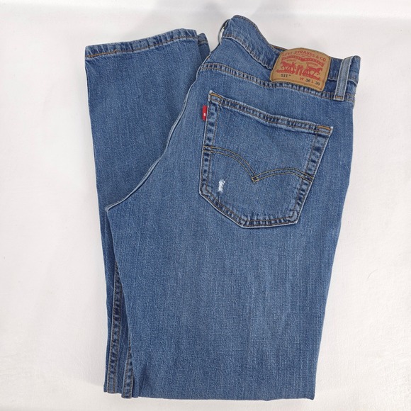 Levi's Other - Levi's 511 Denim Jeans Mens 36x30 Faded Stretch Medium Wash Whiskers Distressed